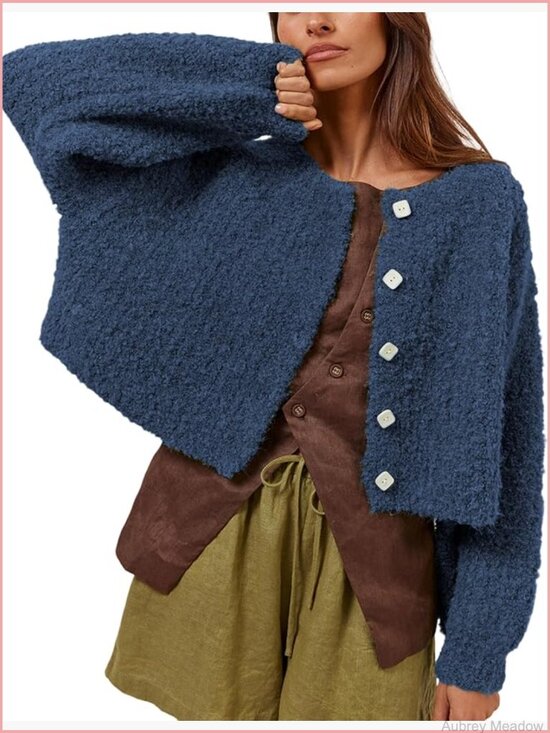 Sweaters - Cropped Cardigan Sweater Open Front Fluffy Knit Jacket